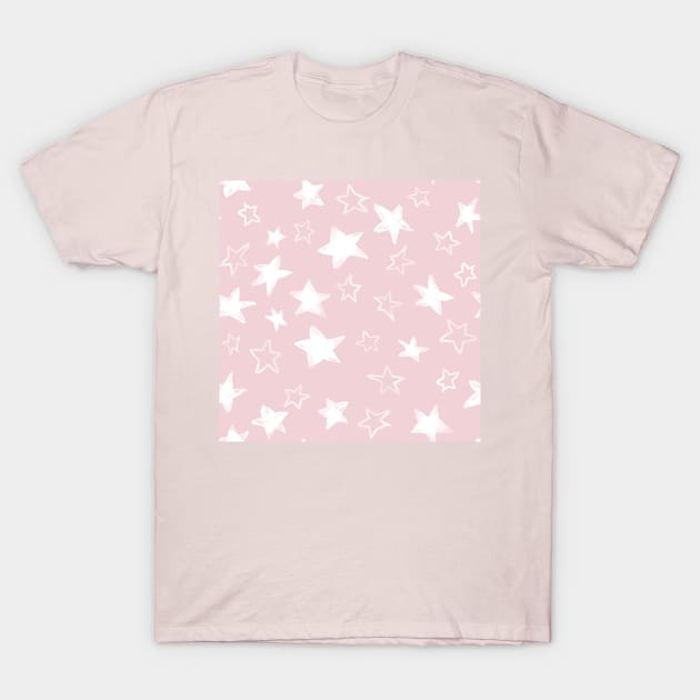 handpainted white stars over pink cotton candy background T-Shirt by marufemia